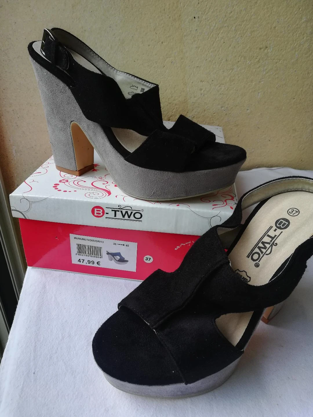 Tweekleurige zwarte/grijze pumps met dikke hoge hak van 12 cm maat 37 - nieuw – photo 4